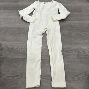 CURLADY Womens Yoga Ribbed Jumpsuit Rompers Longsleeve Sport Ivory Size XL